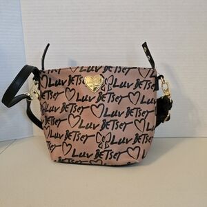 Betsey Johnson Small Purse Handbag Faux Fur Handle Crossbody LUV Tan/Black